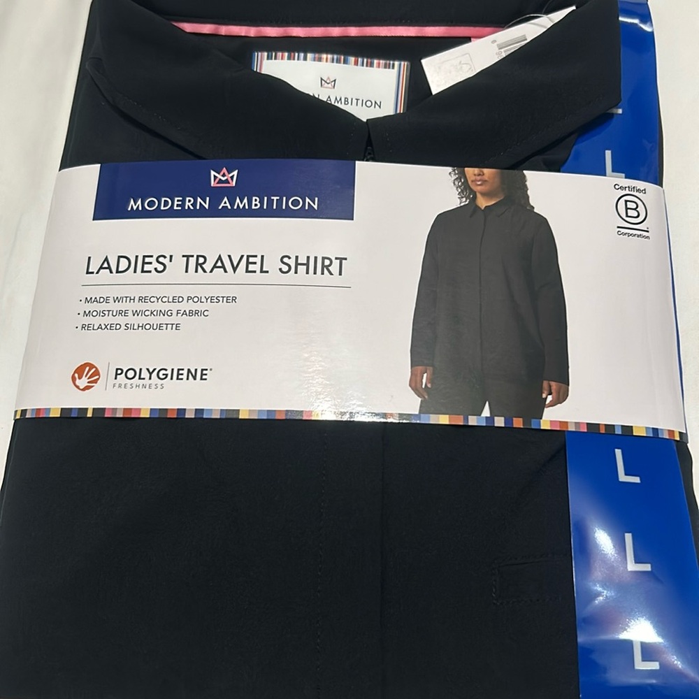 Modern Ambition ladies travel shirt long sleeves relaxed silhouette  L NWT